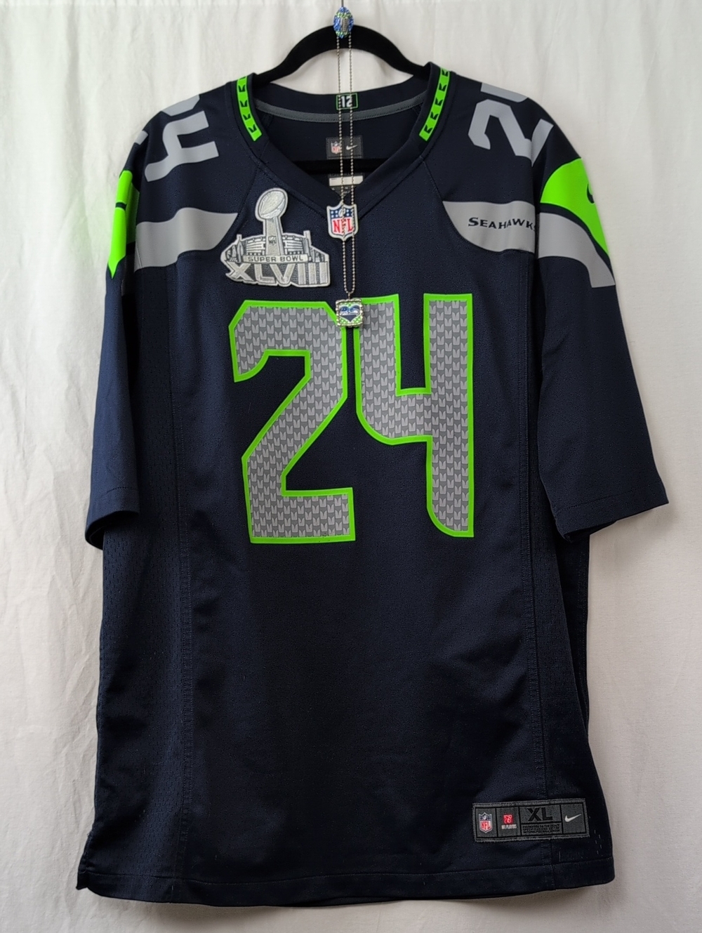 SEATTLE SEAHAWKS #24 Men’s Football Jersey LYNCH Nike W/ RING & NECKLACE XL